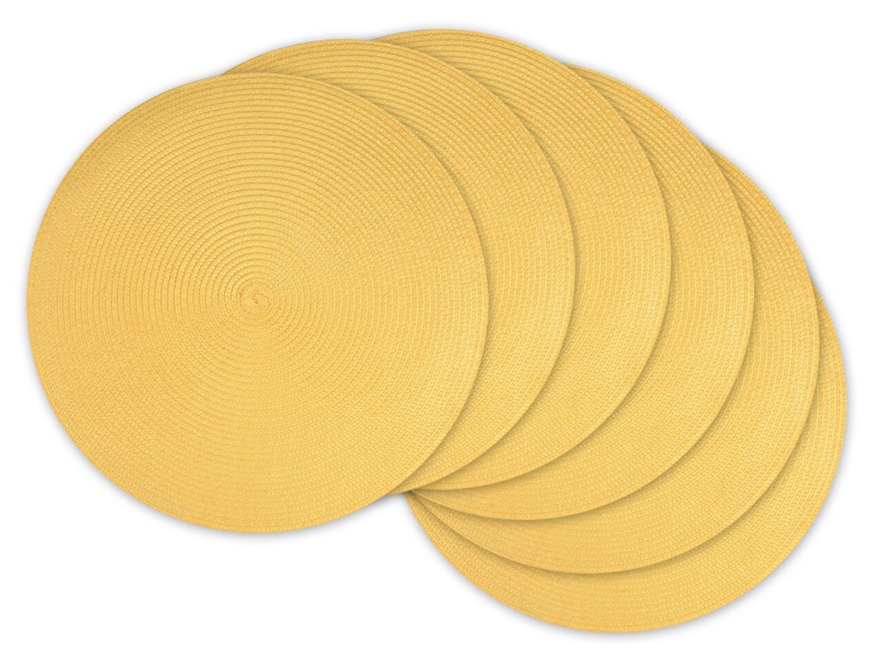 CC Home Furnishings Braided Woven Solid Round Placemats - 15" - Yellow - Set of 6